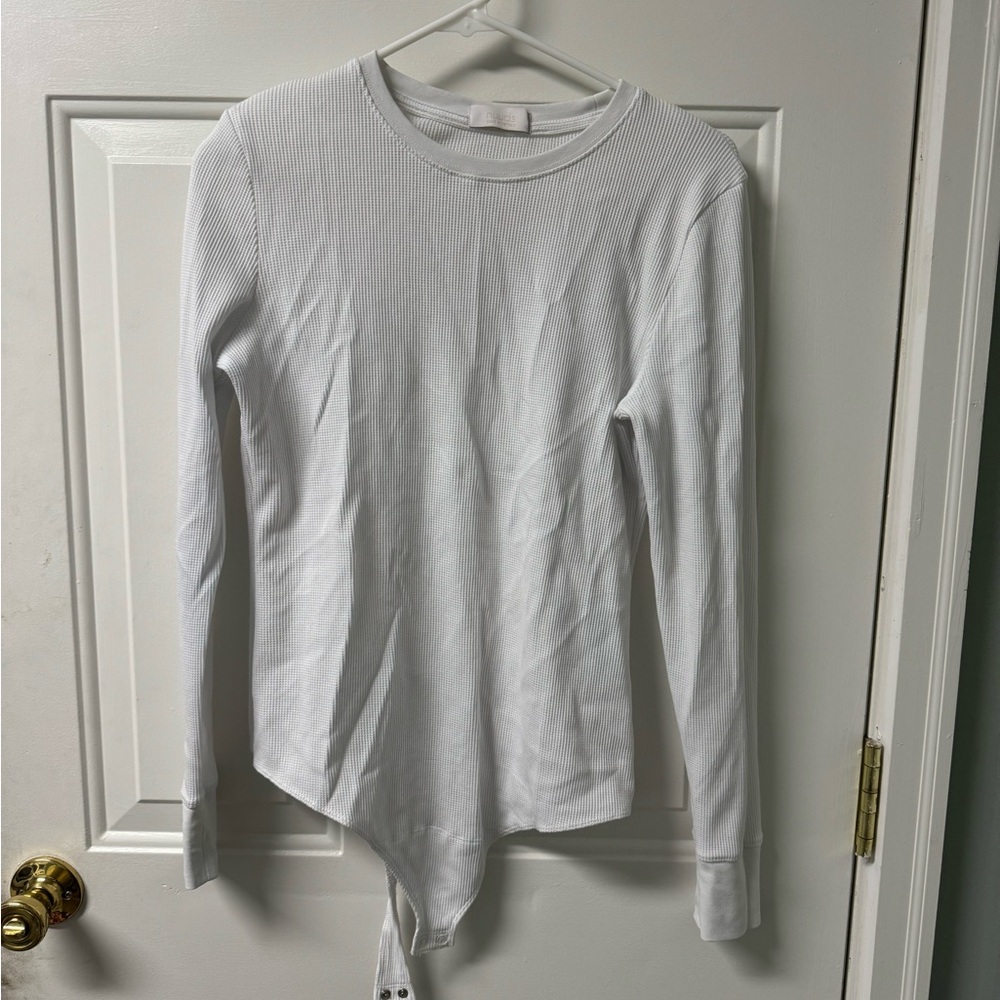 Nuuds White Waffle Long Sleeve Bodysuit